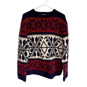 Vintage 90s 100% Lambs Wool Ski Snowflake Winter Sweater L Nortic